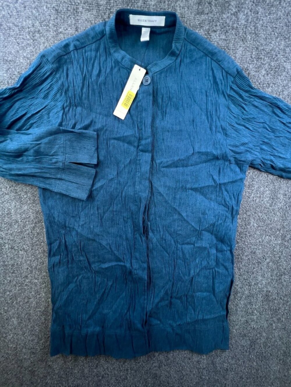 Ellen Tracy Women Button Up Long Sleeve Shirt Size 1 Blue Linen Rayon Blend